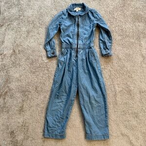 Reiss Denim Jumpsuit Kids 5-6 Chambray Zip Front Wide Leg Pockets